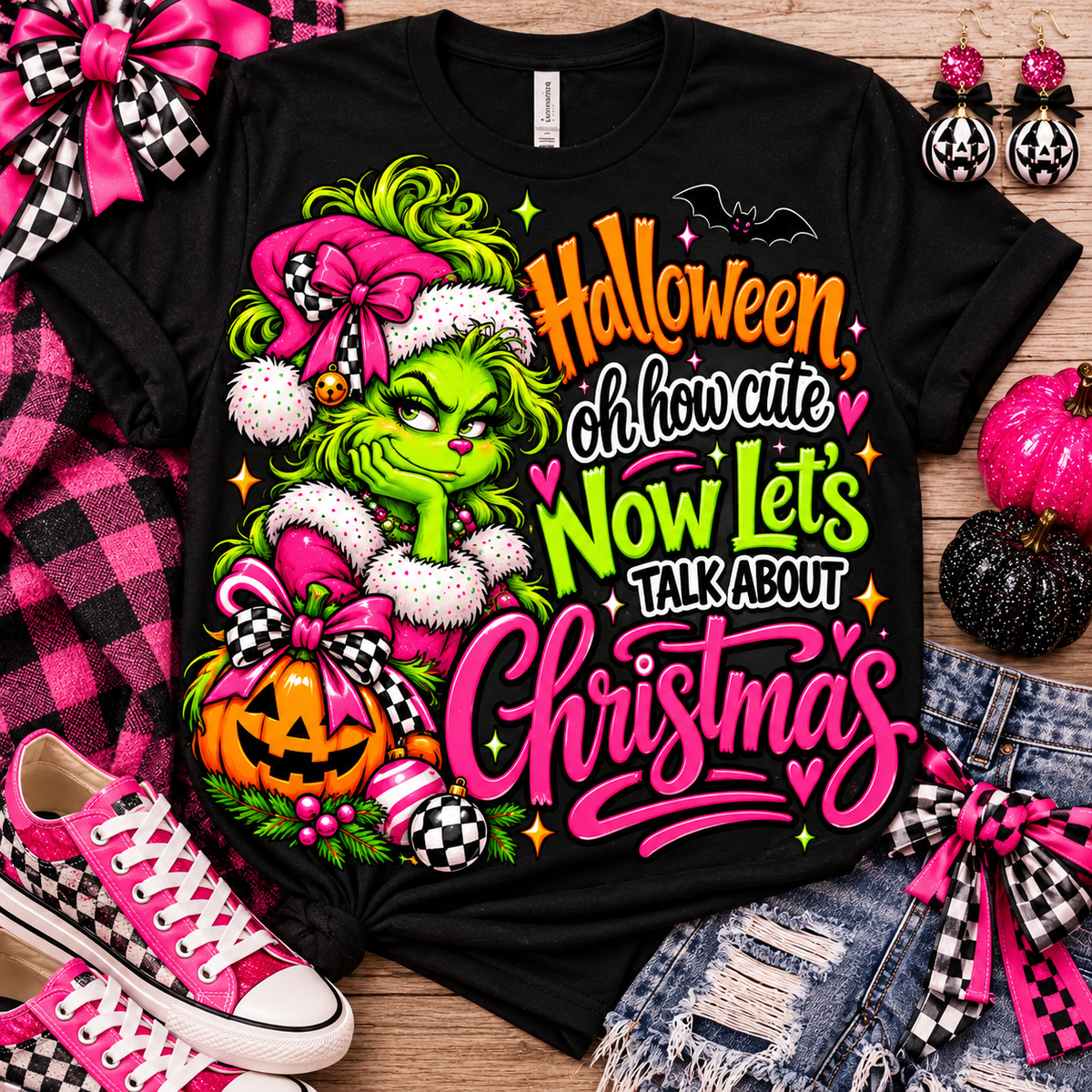 Halloween Then Christmas Now T-Shirt — Grinch & Jack-o’-Lantern Holiday Mashup Tee