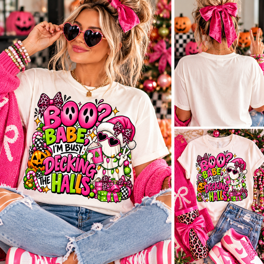 Decking the Halls Boo Babe T-Shirt — Cute Halloween-Christmas Mashup Tee