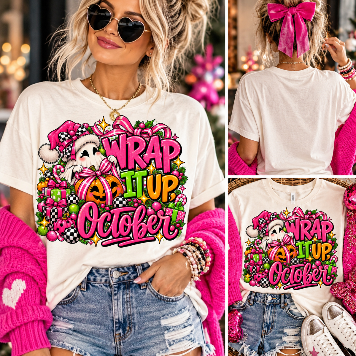 Wrap It Up October T-Shirt — Cute Halloween Santa Pumpkin Graphic Tee