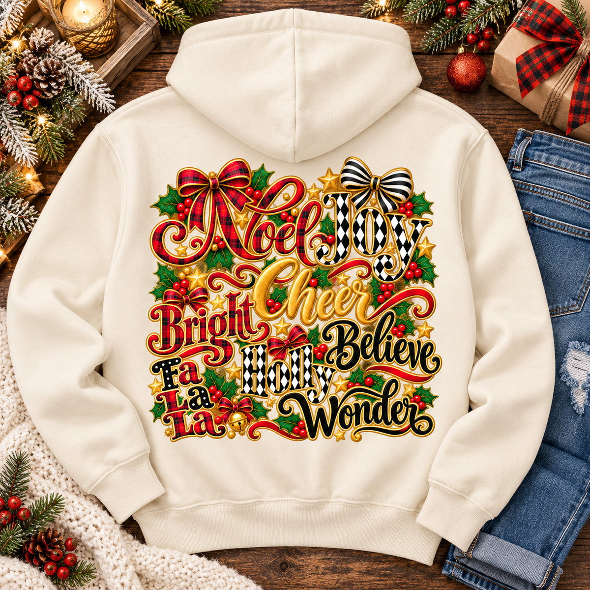 Vintage Floral Bow Christmas Hoodie