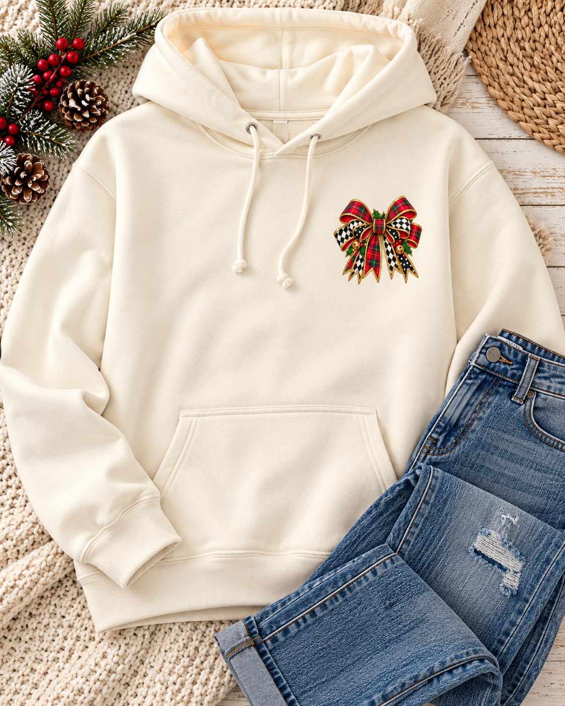 Vintage Floral Bow Christmas Hoodie