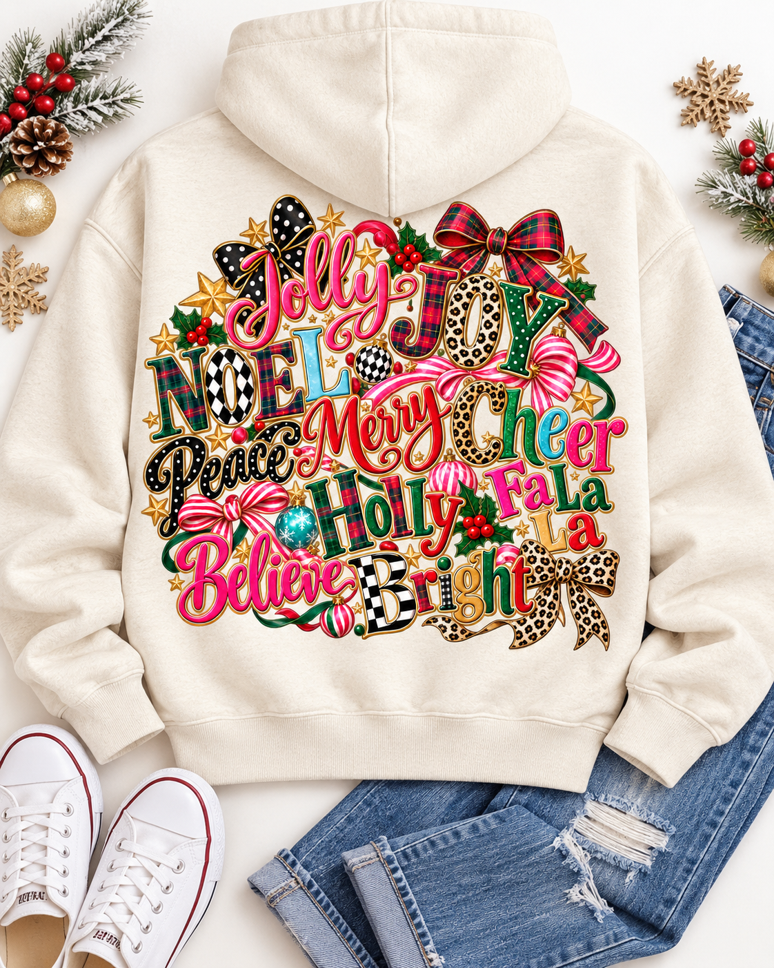 Christmas Typography and Bow Hoodie