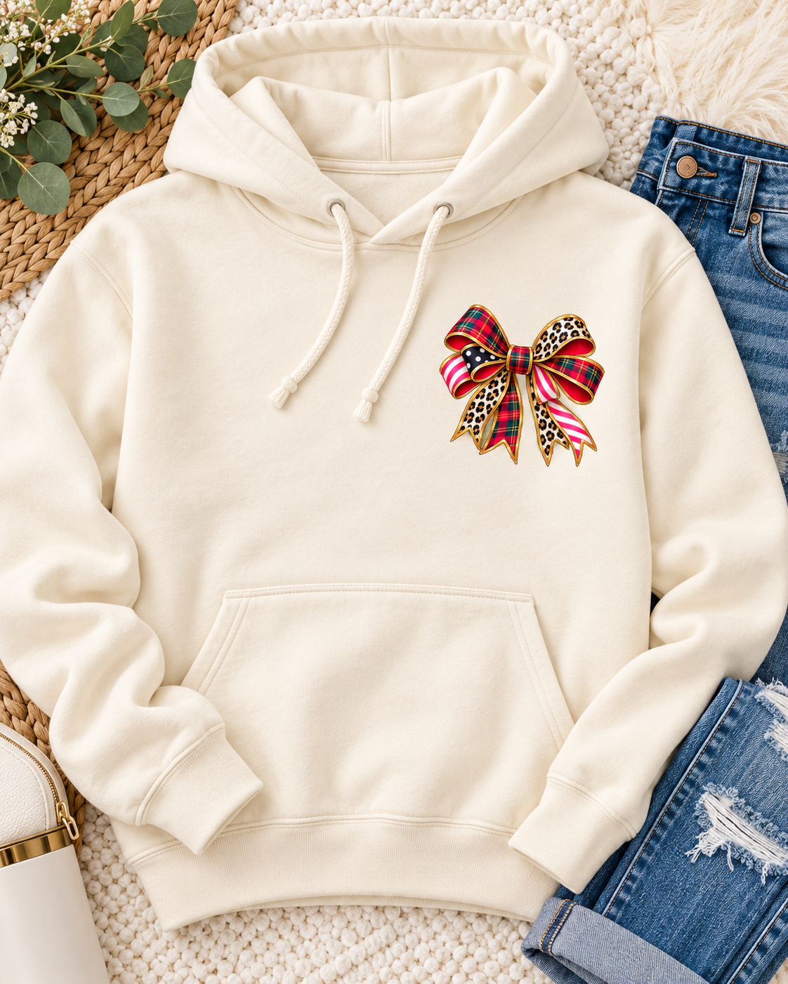 Christmas Typography and Bow Hoodie