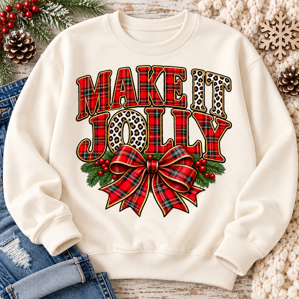 Merry Jolly Plaid Bow Sweatshirt