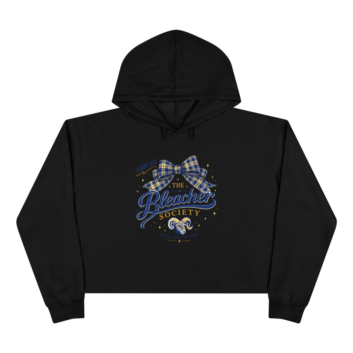 Bleacher Society Crop Hoodie — Game Day Plaid Bow Sports Fan Cropped Hoodie