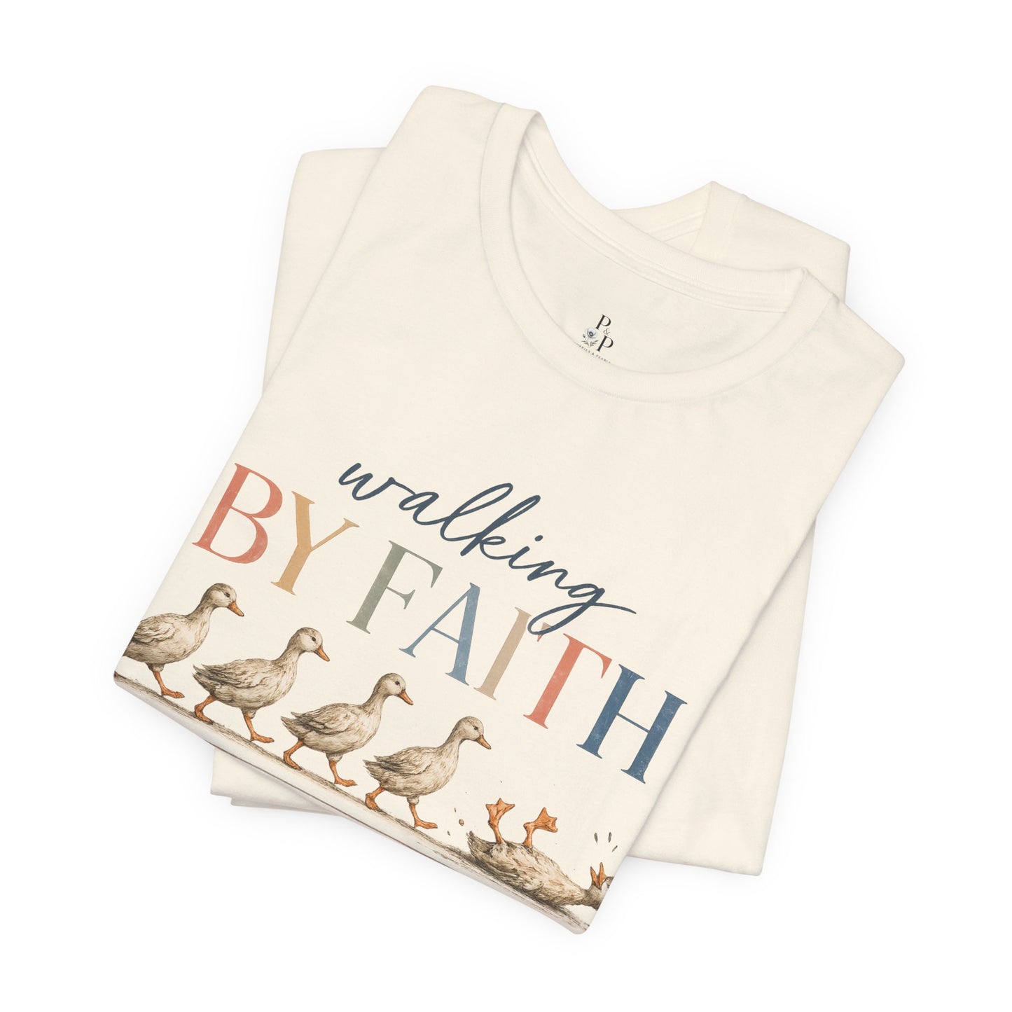 Walking by Faith… Kinda | Funny Christian Goose Graphic Tee | Faith-Based Jersey Short Sleeve Tee