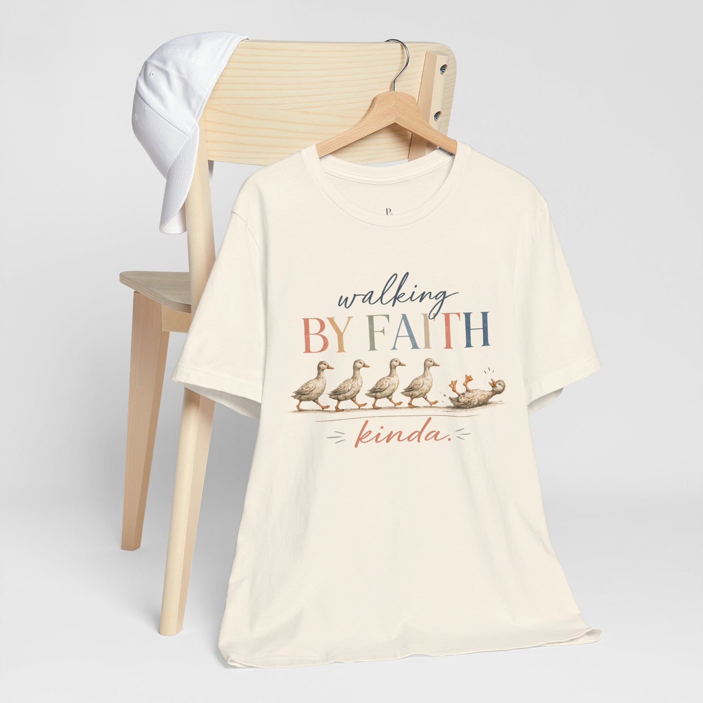 Walking by Faith… Kinda | Funny Christian Goose Graphic Tee | Faith-Based Jersey Short Sleeve Tee