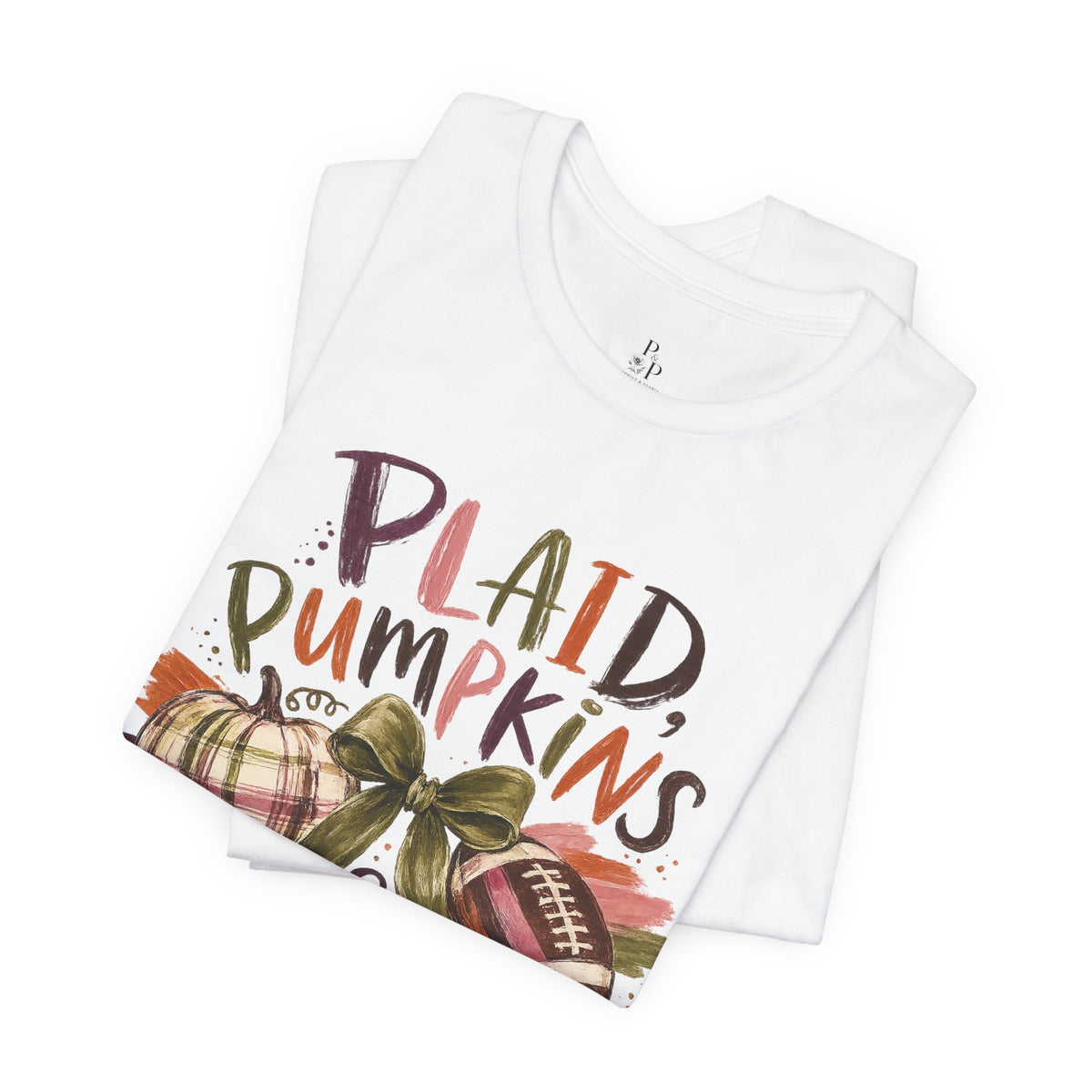Plaid Pumpkins & Pigskin Tee — Fall Football Pumpkin Shirt