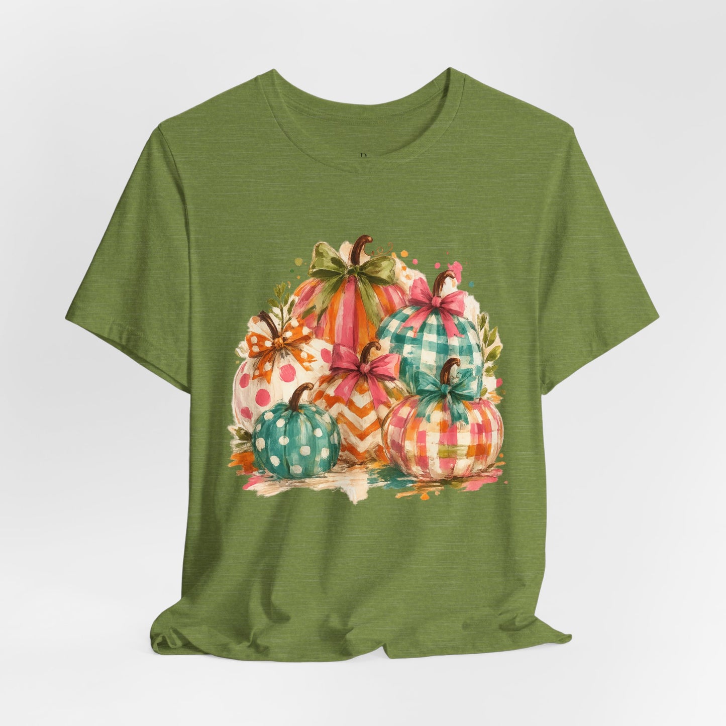 Watercolor Fall Pumpkins T-Shirt — Plaid & Polka Dot Pumpkin Tee for Autumn