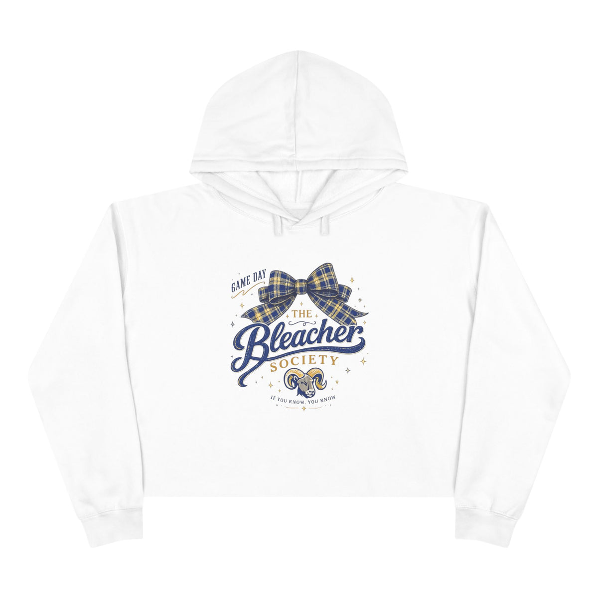 Bleacher Society Crop Hoodie — Game Day Plaid Bow Sports Fan Cropped Hoodie