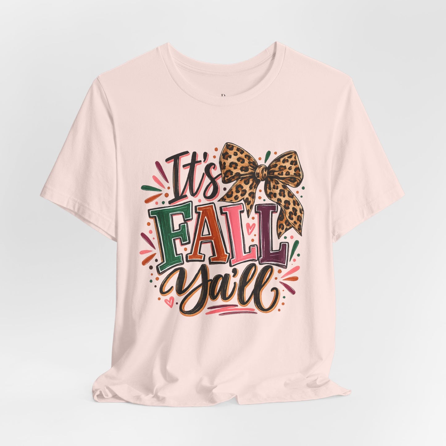It's Fall Y'all Tee — Leopard Bow Autumn Graphic T-Shirt