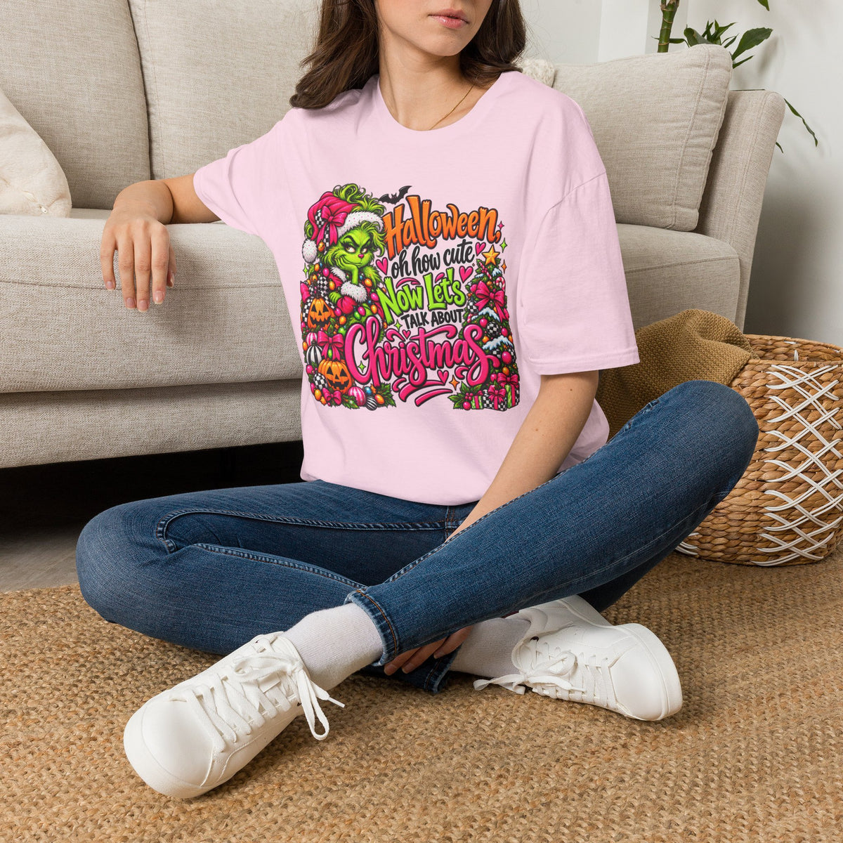 Halloween Then Christmas Now T-Shirt — Grinch & Jack-o’-Lantern Holiday Mashup Tee