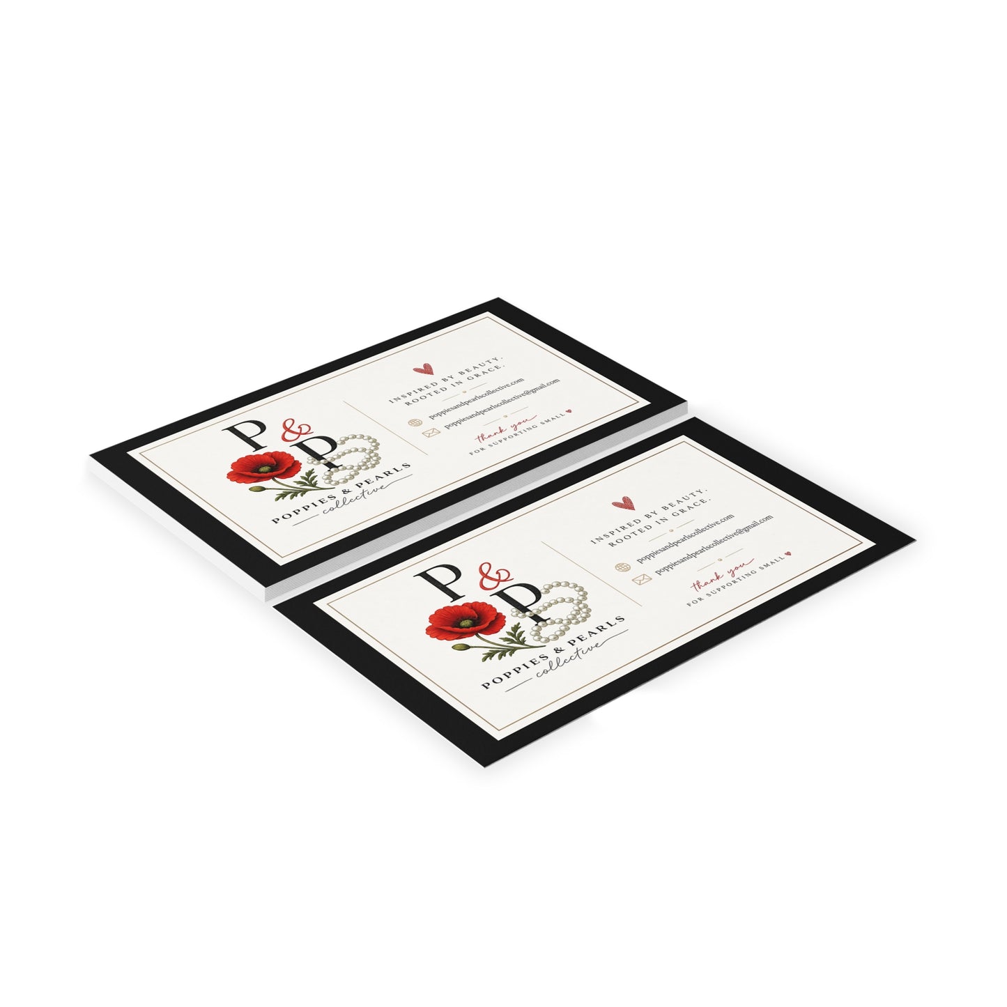 Poppies & Pearls Floral Business Cards — Elegant Feminine Logo Cards