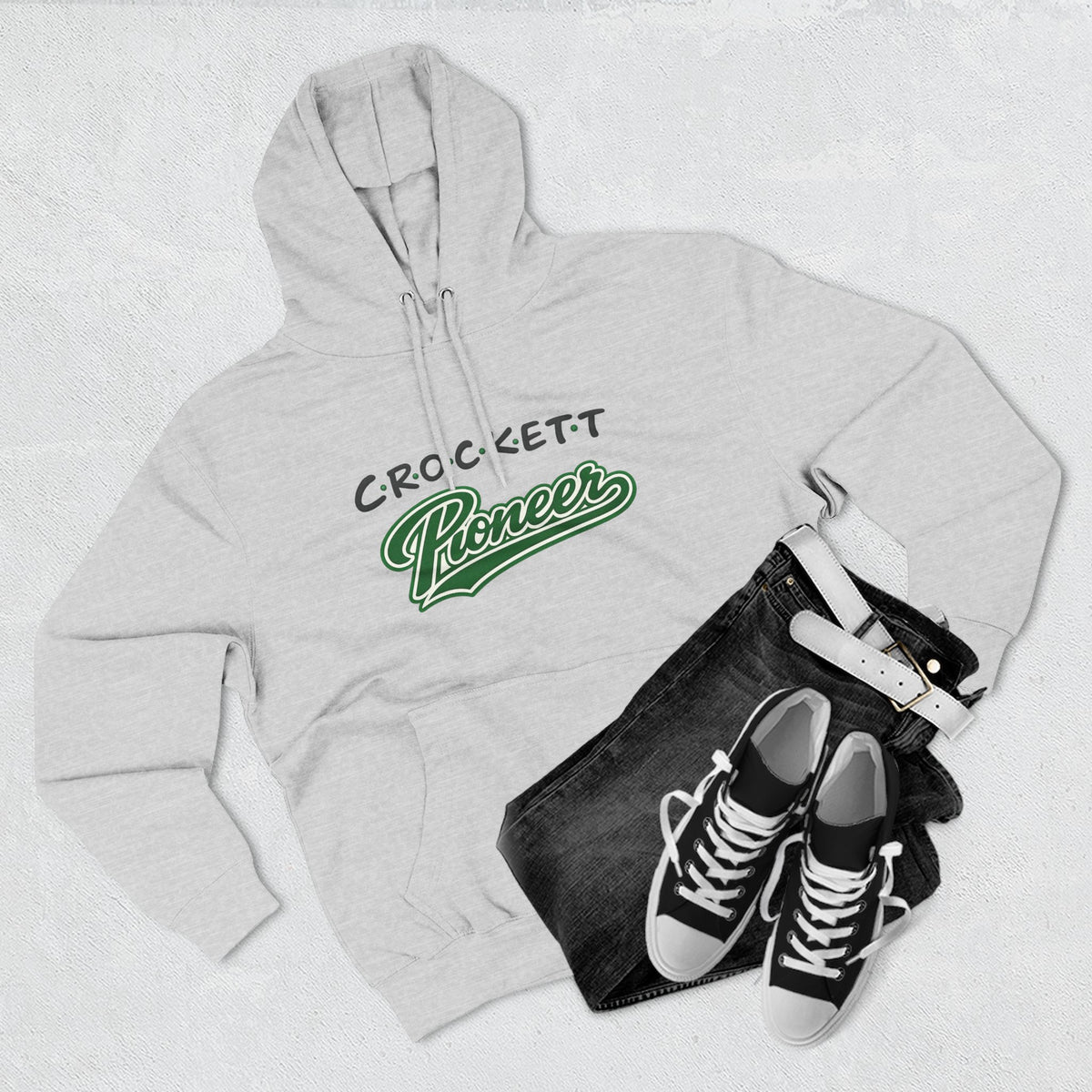 Crockett Pioneer Hoodie — Vintage Script Green Logo Fleece