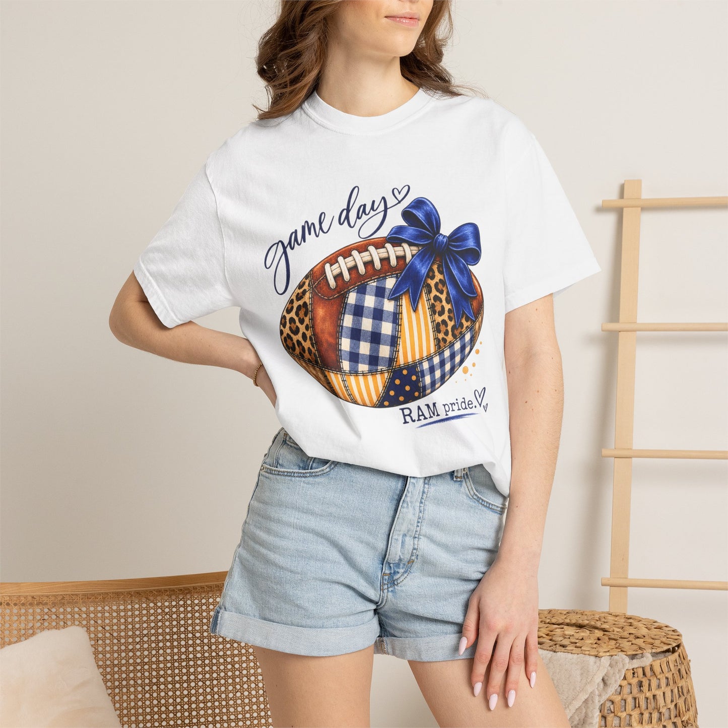 Game Day Football Tee — RAM Pride Patchwork Design