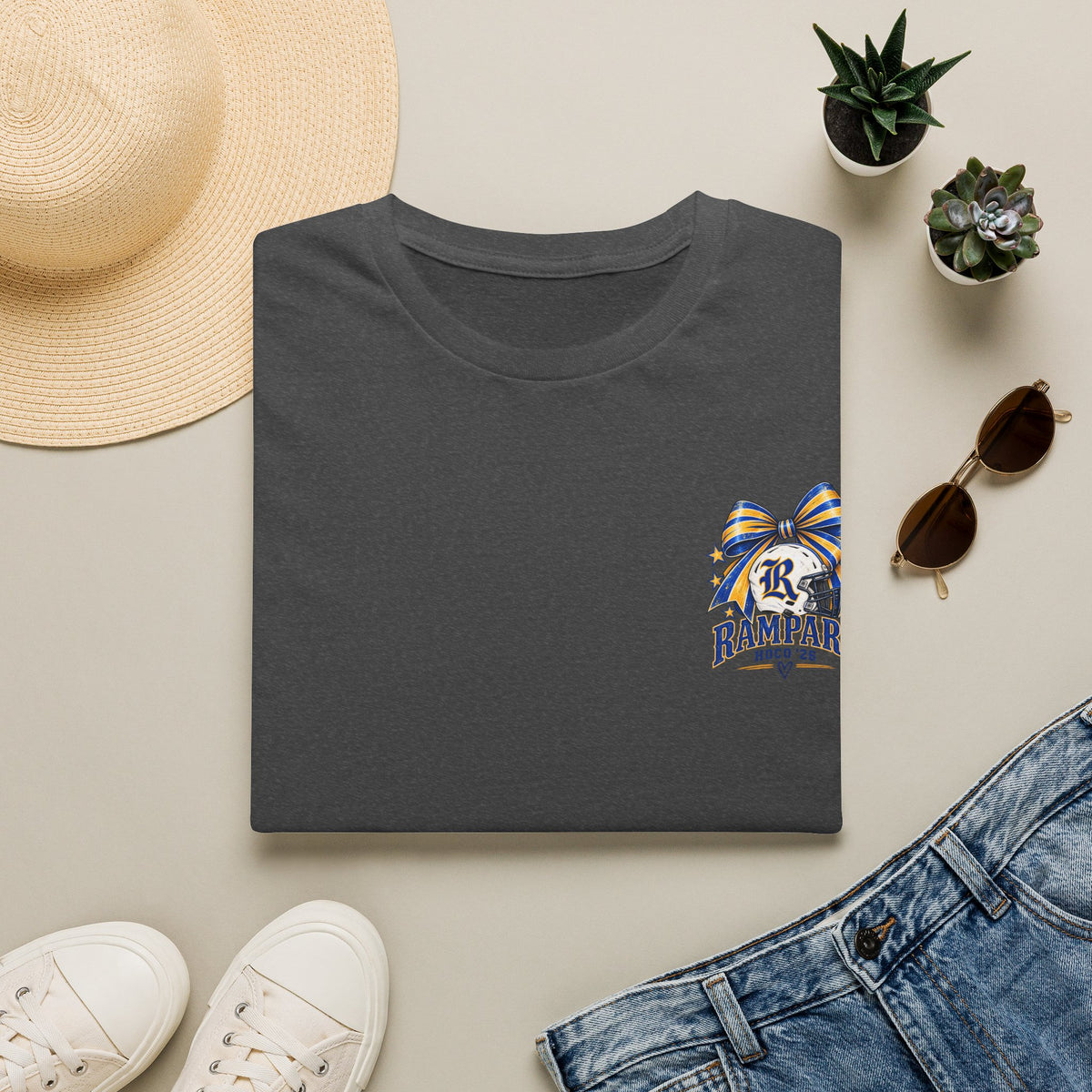 Rampart High School Football Tee — 'Rampart' Vintage Helmet & Football Design
