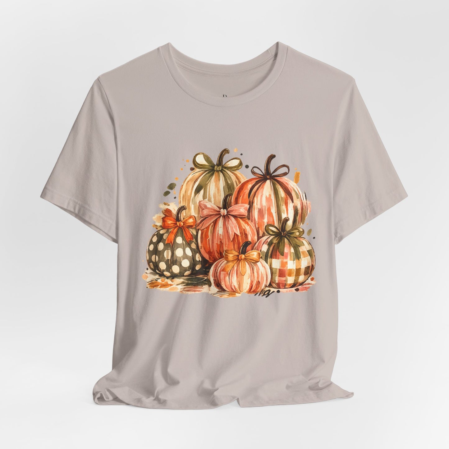 Pumpkin Watercolor T-Shirt — Fall Harvest Plaid & Polka Dot Pumpkins
