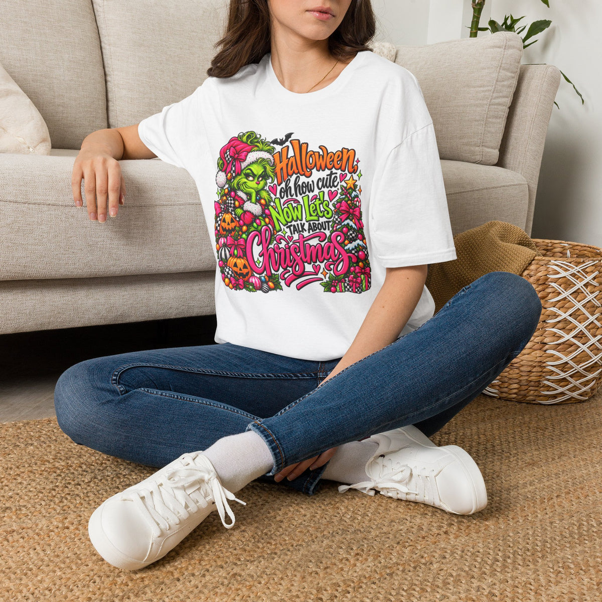 Halloween Then Christmas Now T-Shirt — Grinch & Jack-o’-Lantern Holiday Mashup Tee