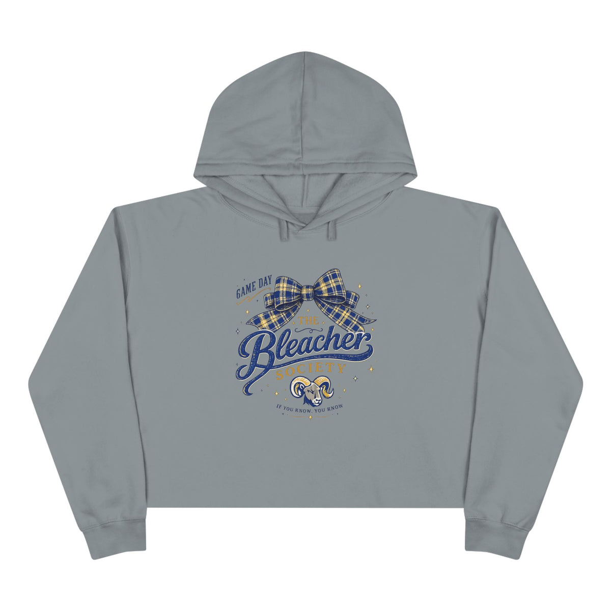 Bleacher Society Crop Hoodie — Game Day Plaid Bow Sports Fan Cropped Hoodie