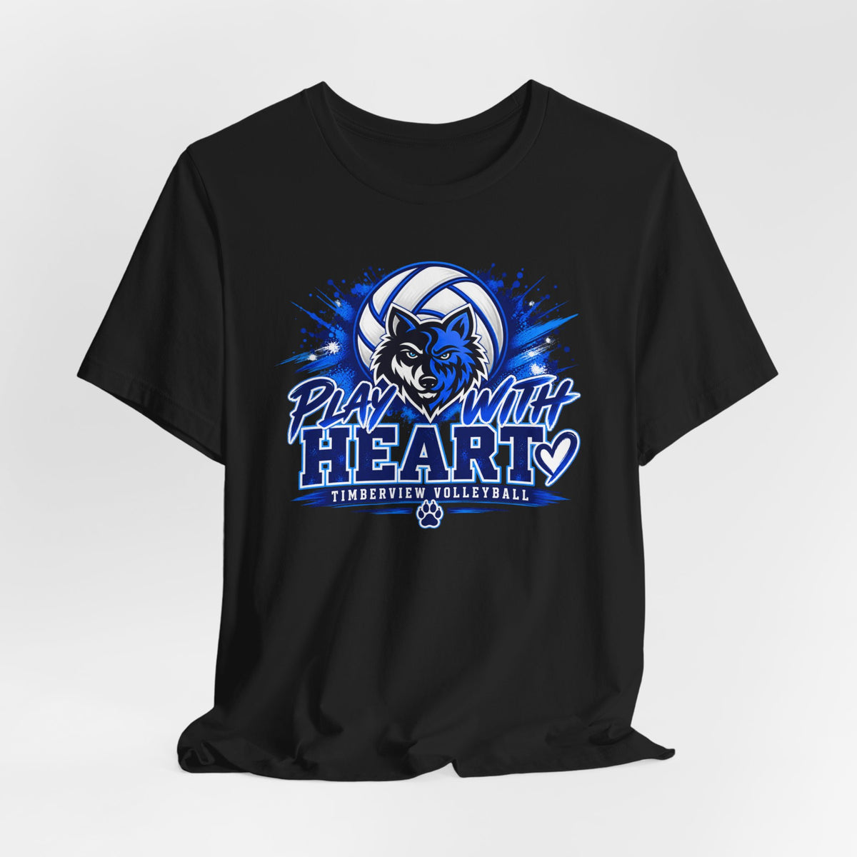 Play With Heart Volleyball T-Shirt — Wolf Mascot Team Tee