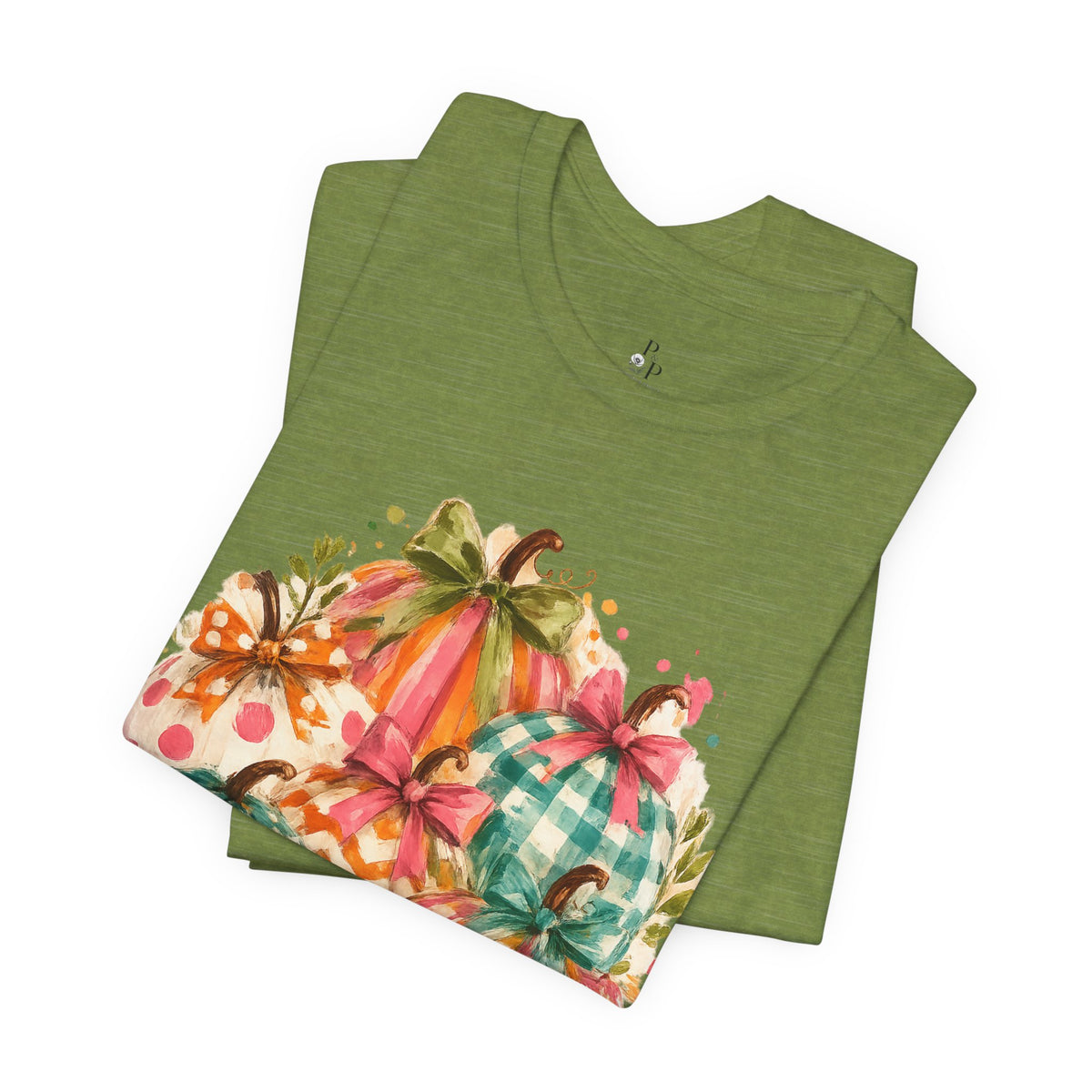 Watercolor Fall Pumpkins T-Shirt — Plaid & Polka Dot Pumpkin Tee for Autumn