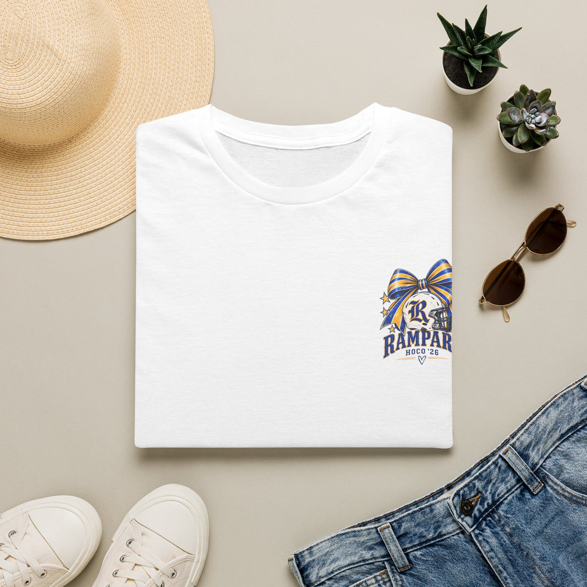 Rampart High School Football Tee — 'Rampart' Vintage Helmet & Football Design