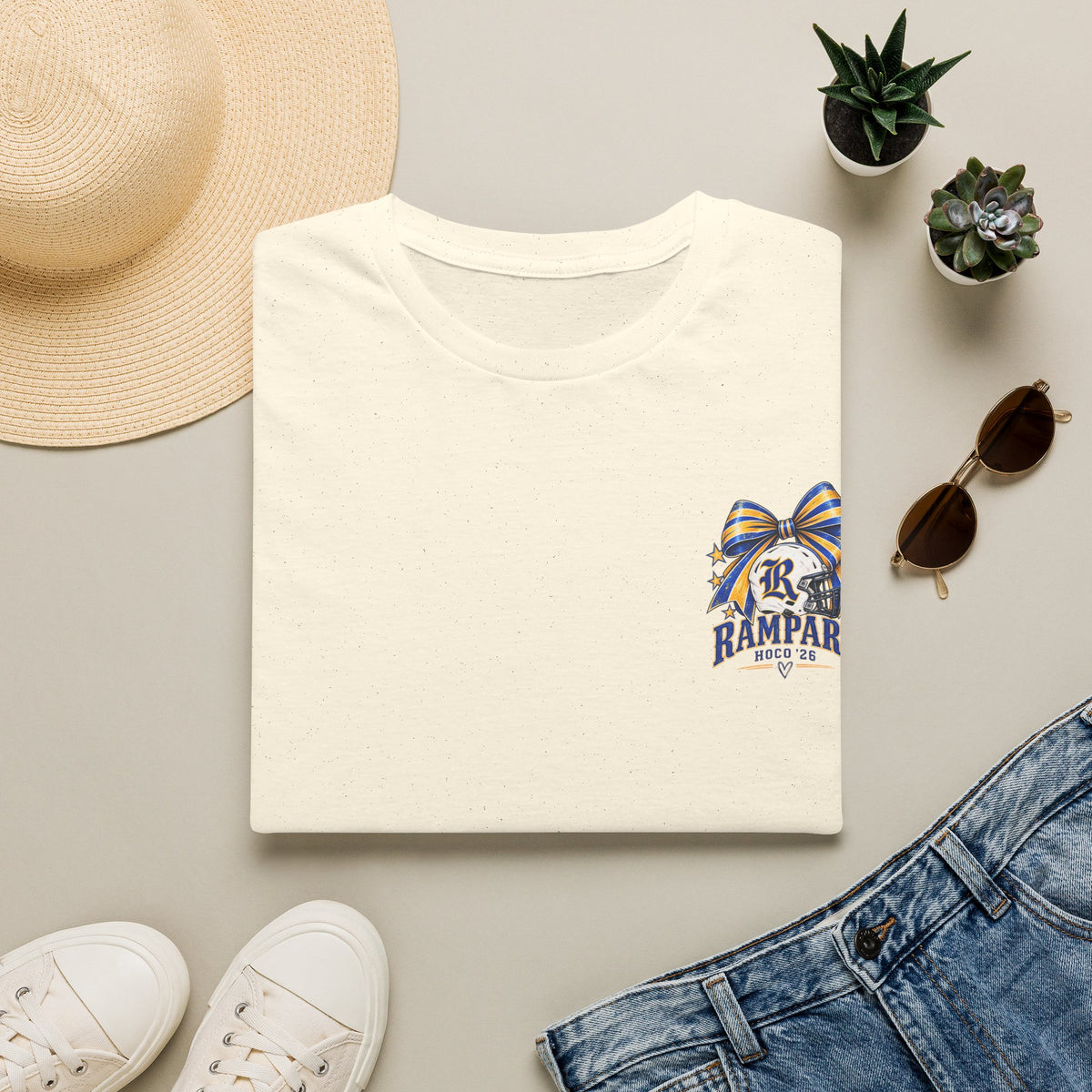 Rampart High School Football Tee — 'Rampart' Vintage Helmet & Football Design