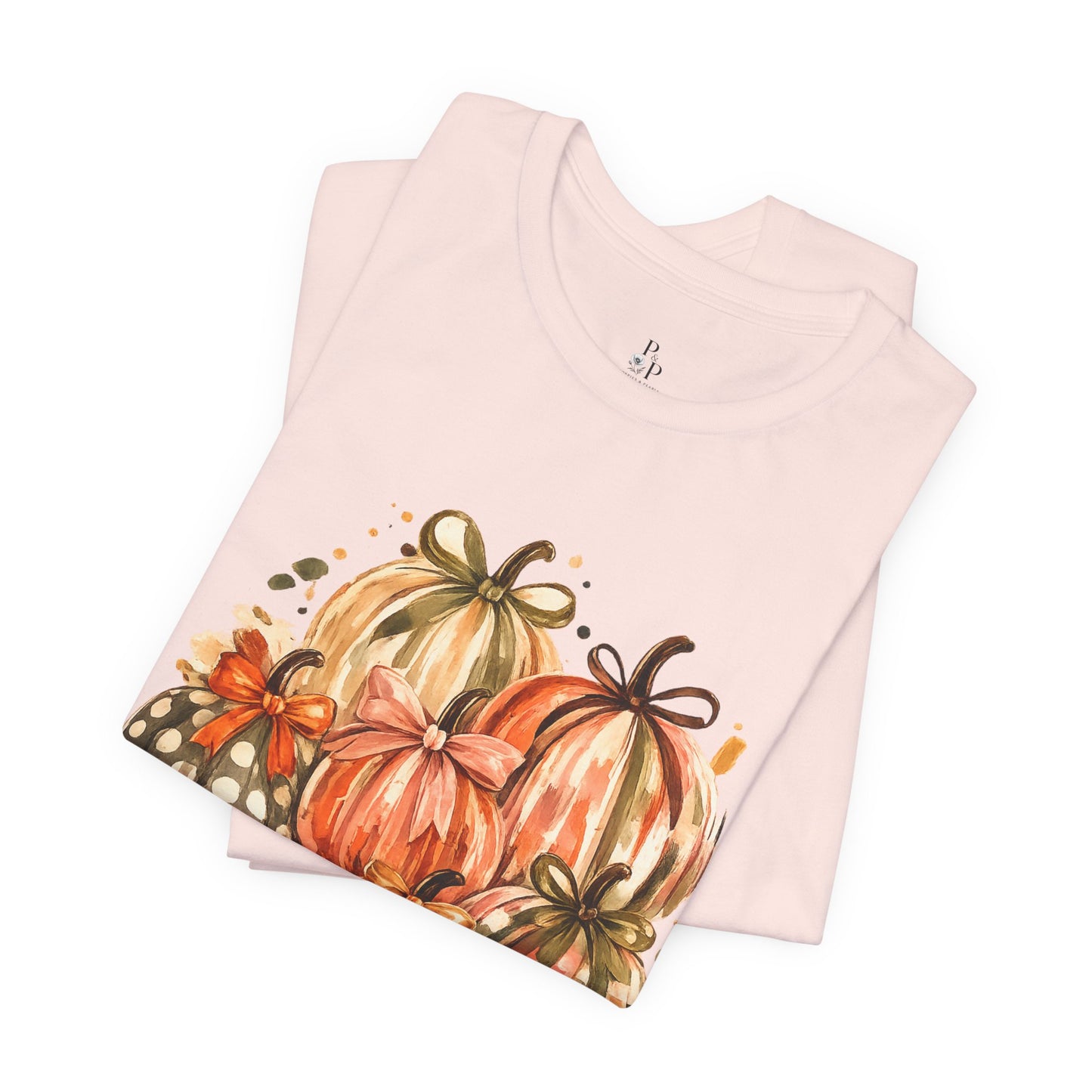 Pumpkin Watercolor T-Shirt — Fall Harvest Plaid & Polka Dot Pumpkins