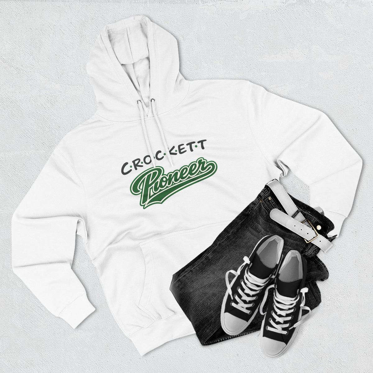 Crockett Pioneer Hoodie — Vintage Script Green Logo Fleece