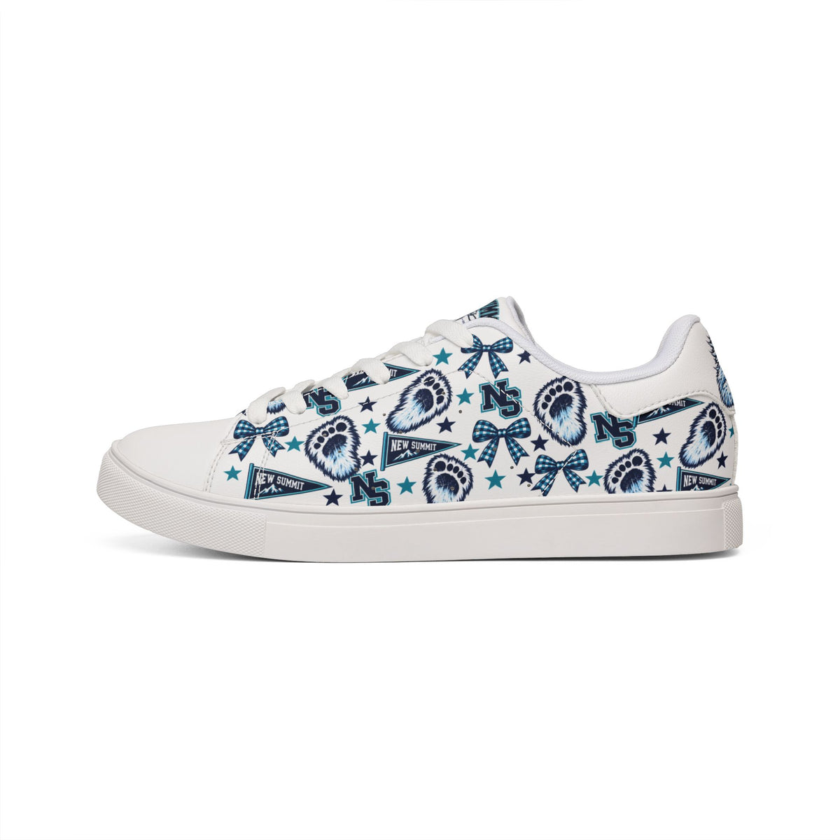 Leather Sneakers — Navy Yeti Pattern Women's Low-Top Trainers