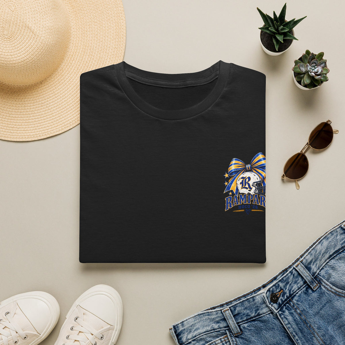 Rampart High School Football Tee — 'Rampart' Vintage Helmet & Football Design