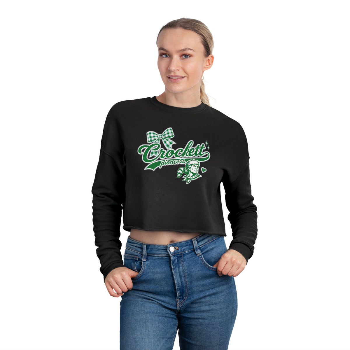 Crockett Retro Logo Cropped Sweatshirt — Womens Athletic Vintage Crewneck