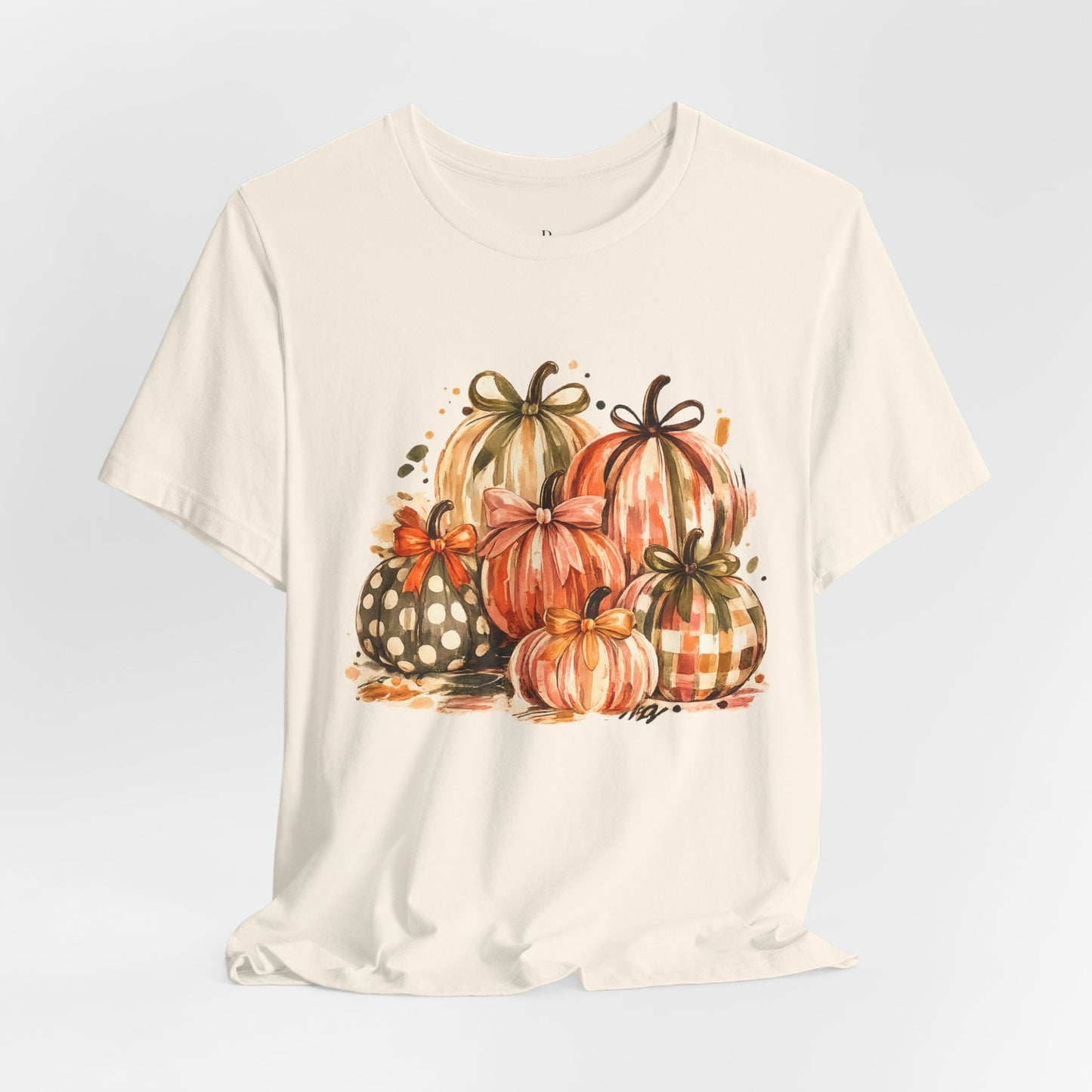 Pumpkin Watercolor T-Shirt — Fall Harvest Plaid & Polka Dot Pumpkins