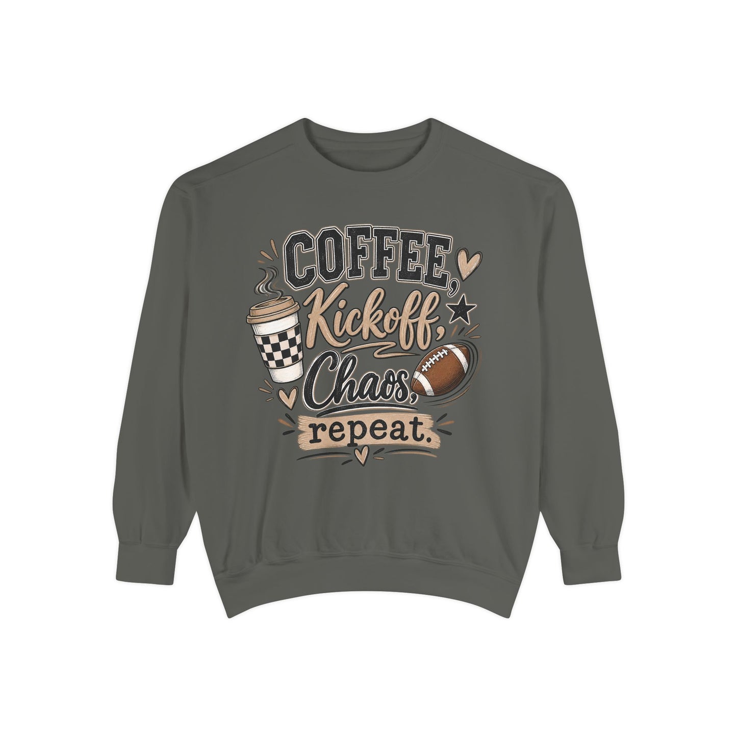 Coffee, Kickoff Repeat - Unisex Garment-Dyed Sweatshirt