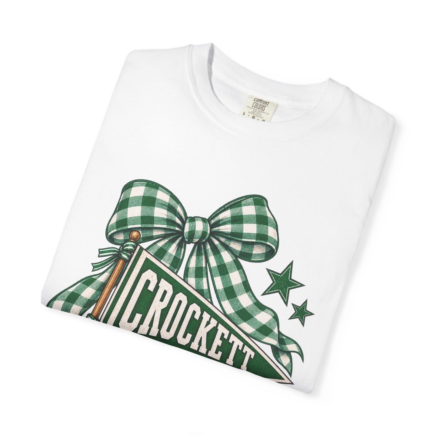 Crockett Pioneers Football Shirt, Green Gingham Bow Game Day Tee, School Spirit Shirt, Football Mom Tee, Pioneers Spirit Wear