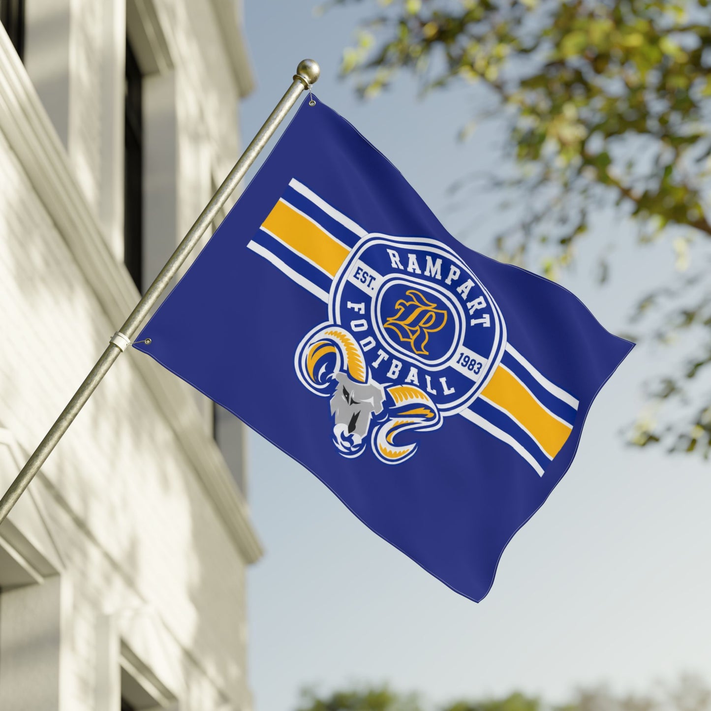 Rampart Football Double-Sided Team Flag – Blue & Gold Rams Banner