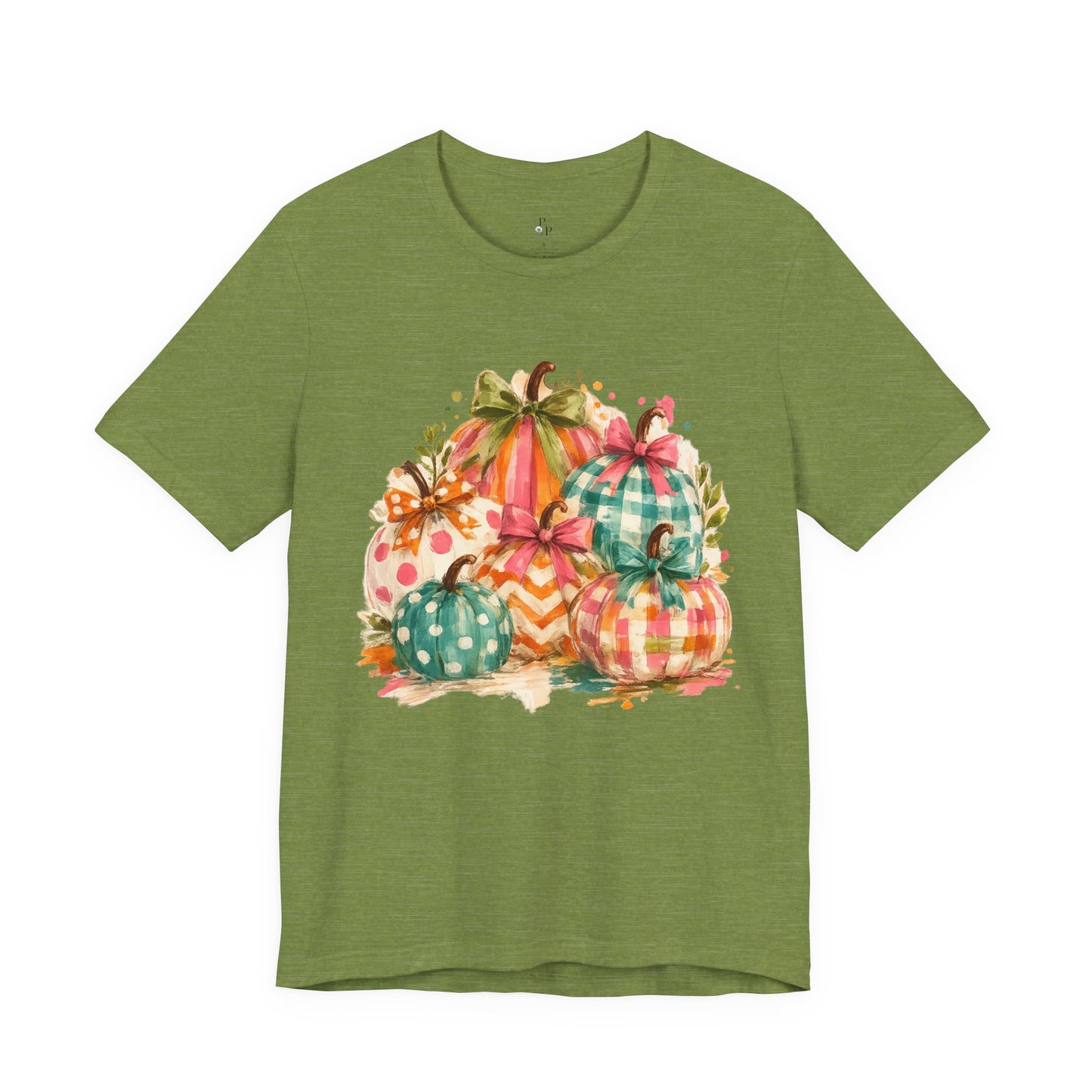 Watercolor Fall Pumpkins T-Shirt — Plaid & Polka Dot Pumpkin Tee for Autumn