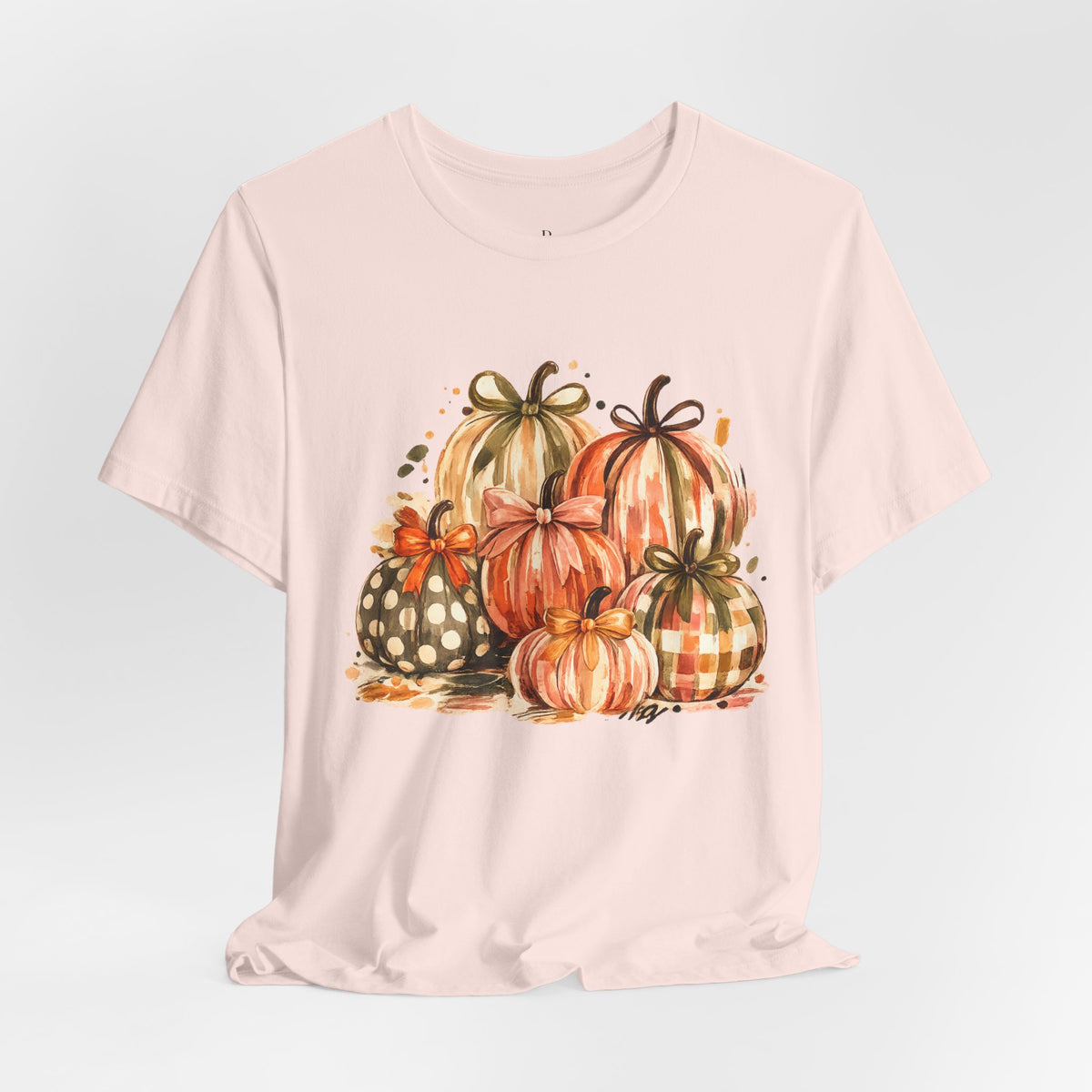 Pumpkin Watercolor T-Shirt — Fall Harvest Plaid & Polka Dot Pumpkins