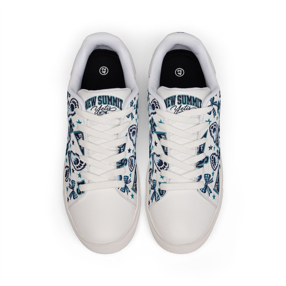 Leather Sneakers — Navy Yeti Pattern Women's Low-Top Trainers