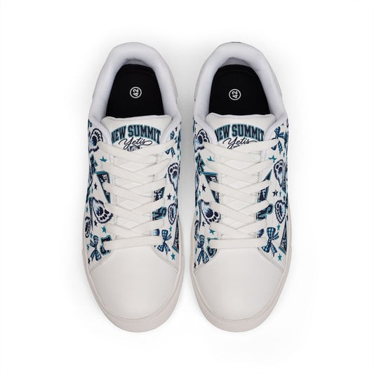 Leather Sneakers — Navy Yeti Pattern Women's Low-Top Trainers