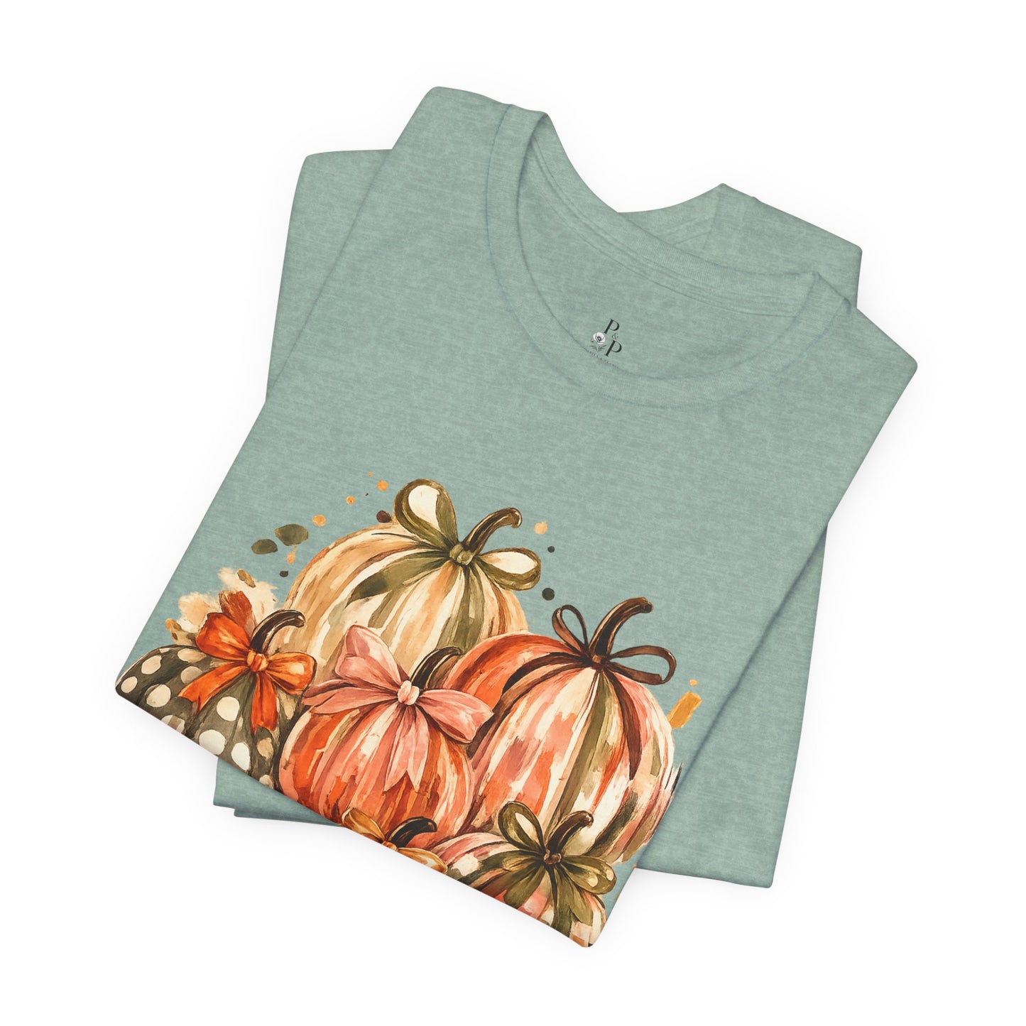Pumpkin Watercolor T-Shirt — Fall Harvest Plaid & Polka Dot Pumpkins