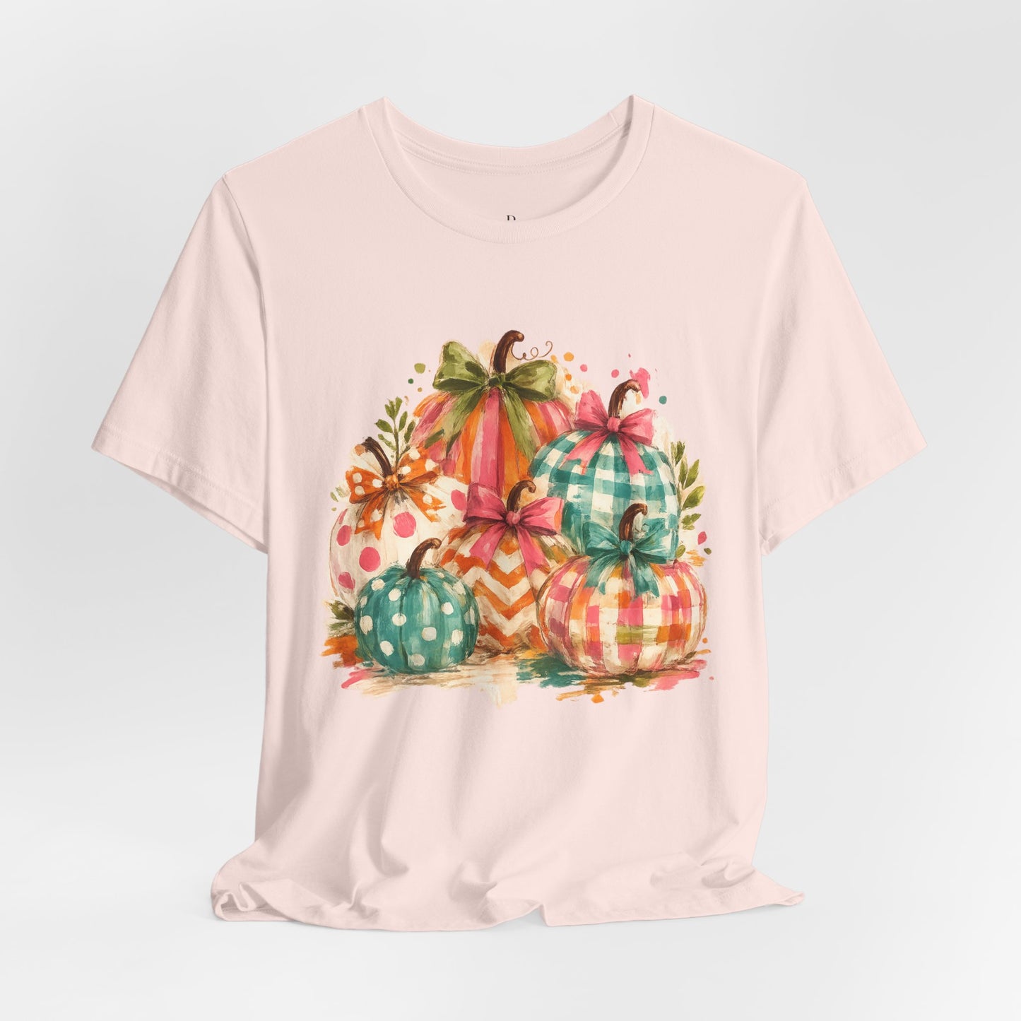 Watercolor Fall Pumpkins T-Shirt — Plaid & Polka Dot Pumpkin Tee for Autumn